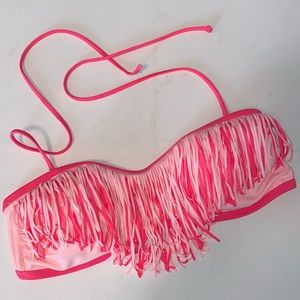 Hollister Pink bikini swimsuit fringe padded top.